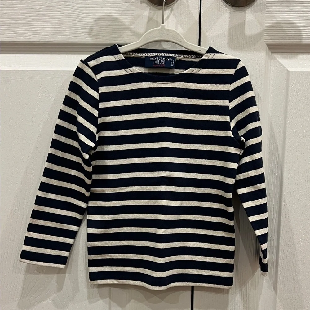 SAINT JAMES Brenton Shirt Soft Cotton Navy Blue White Stripes Unisex Size 4